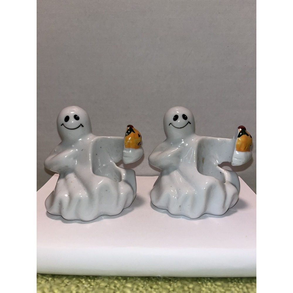 Hermitage Pottery Halloween Taper Candle Ghost Holder , Pair Of Two